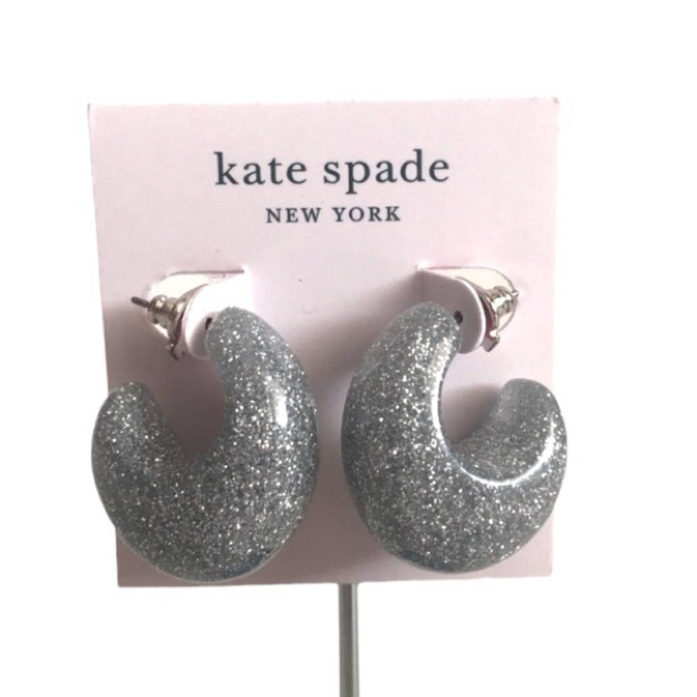 Kate Spade sparkle light gray hoop earrings spades ♠️ shaped silver tone